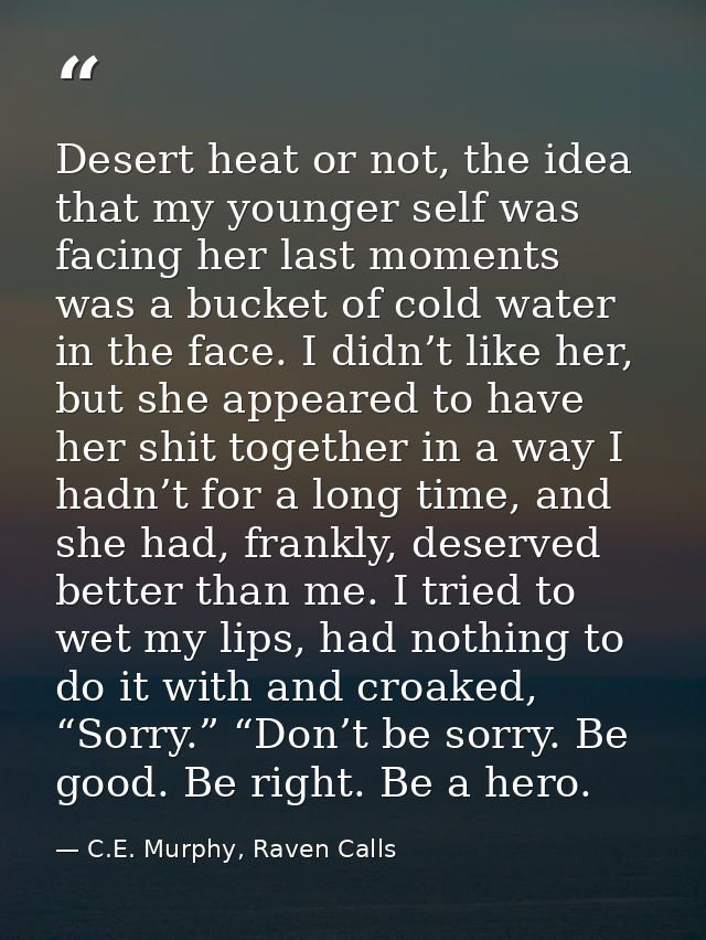 Desert heat or not, the idea that my younger self was facing her last moments was a bucket of cold water in the face. I  — C.E. Murphy, Raven Calls