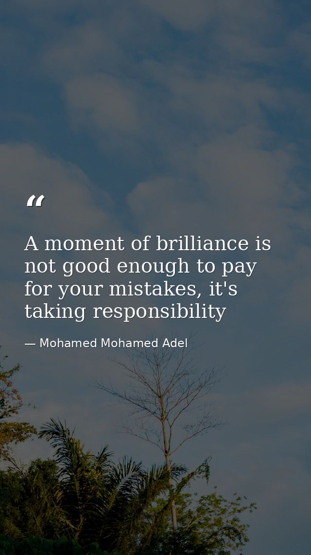 A moment of brilliance is not good enough to pay for your mistakes, it's taking responsibility — Mohamed Mohamed Adel