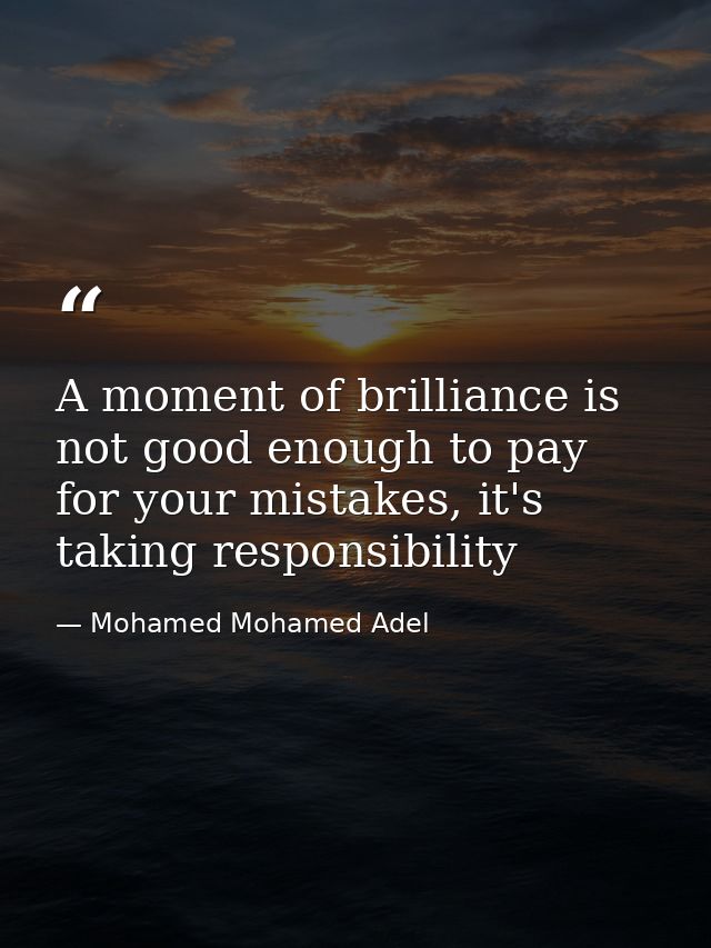 A moment of brilliance is not good enough to pay for your mistakes, it's taking responsibility — Mohamed Mohamed Adel