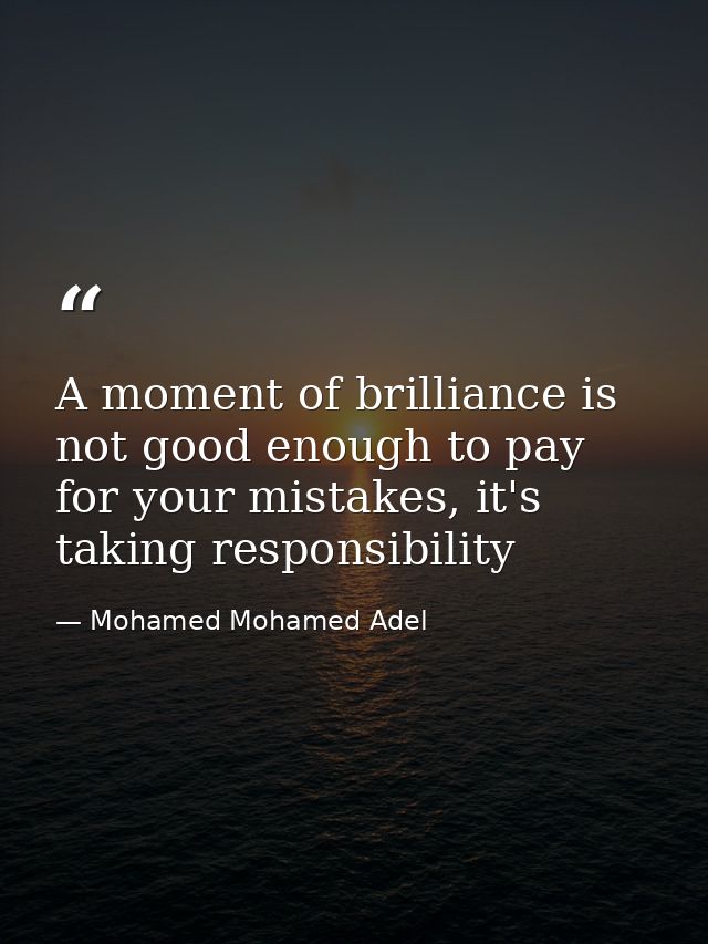 A moment of brilliance is not good enough to pay for your mistakes, it's taking responsibility — Mohamed Mohamed Adel