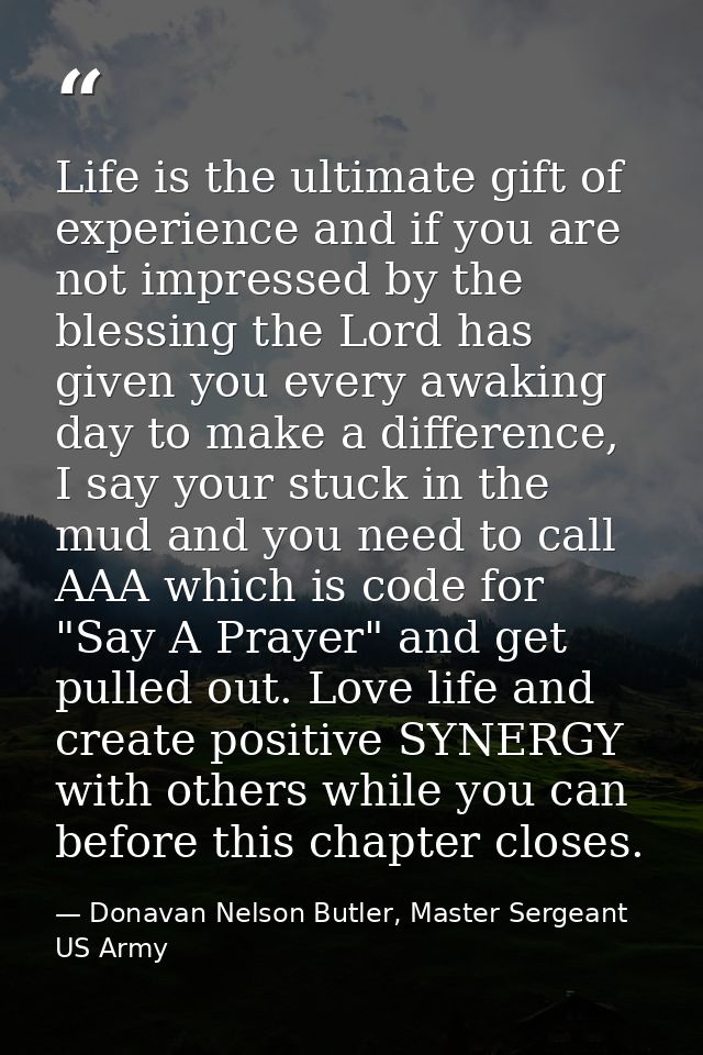 Life is the ultimate gift of experience and if you are not impressed by the blessing the Lord has given you every awakin — Donavan Nelson Butler, Master Sergeant US Army
