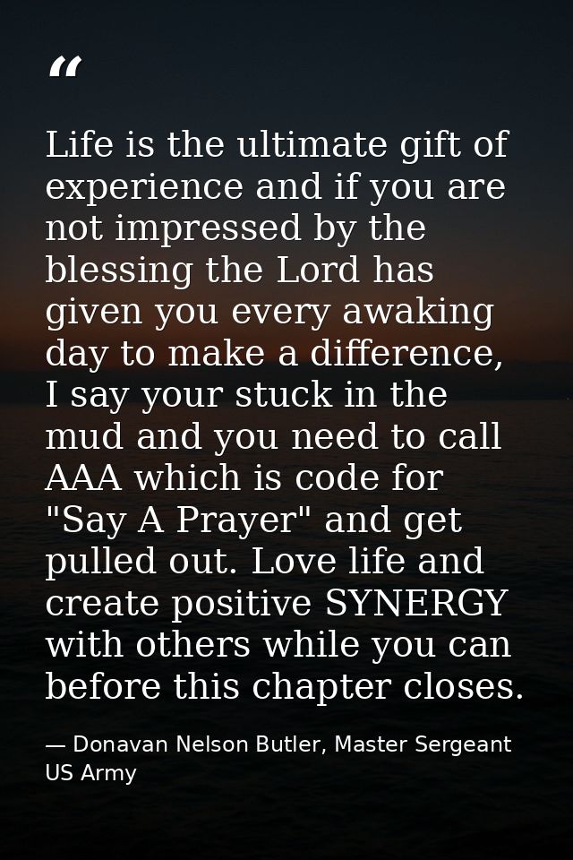 Life is the ultimate gift of experience and if you are not impressed by the blessing the Lord has given you every awakin — Donavan Nelson Butler, Master Sergeant US Army