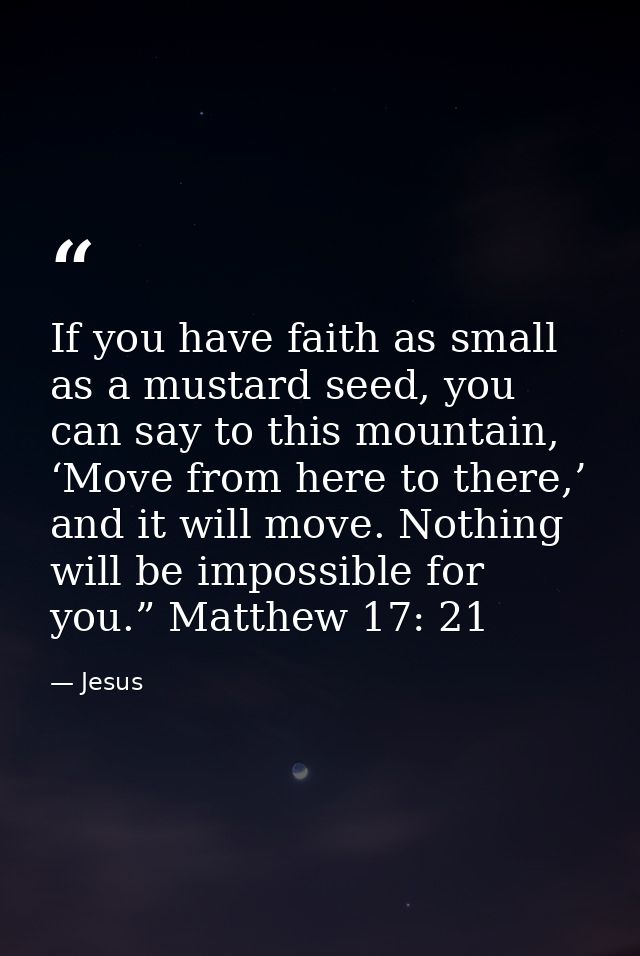 If you have faith as small as a mustard seed, you can say to this mountain, ‘Move from here to there,’ and it will move. — Jesus