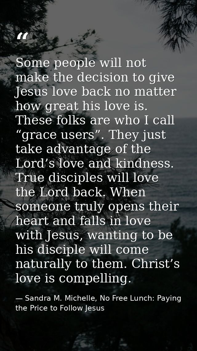 Some people will not make the decision to give Jesus love back no matter how great his love is. These folks are who I ca — Sandra M. Michelle, No Free Lunch: Paying the Price to Follow Jesus