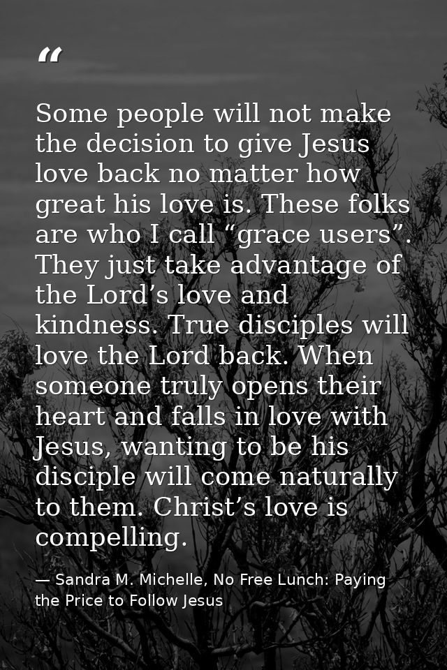 Some people will not make the decision to give Jesus love back no matter how great his love is. These folks are who I ca — Sandra M. Michelle, No Free Lunch: Paying the Price to Follow Jesus