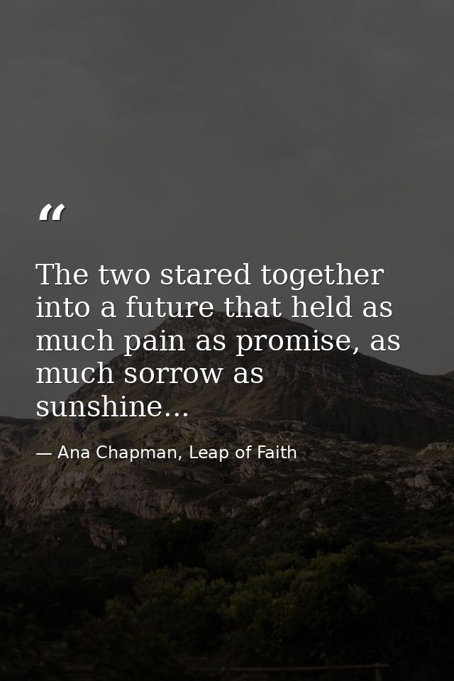 The two stared together into a future that held as much pain as promise, as much sorrow as sunshine... — Ana Chapman, Leap of Faith