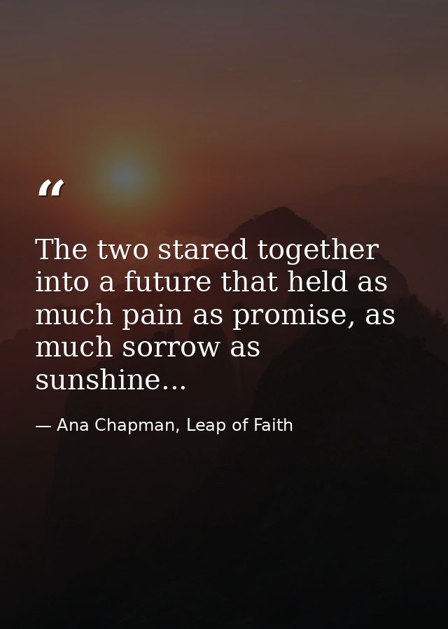 The two stared together into a future that held as much pain as promise, as much sorrow as sunshine... — Ana Chapman, Leap of Faith