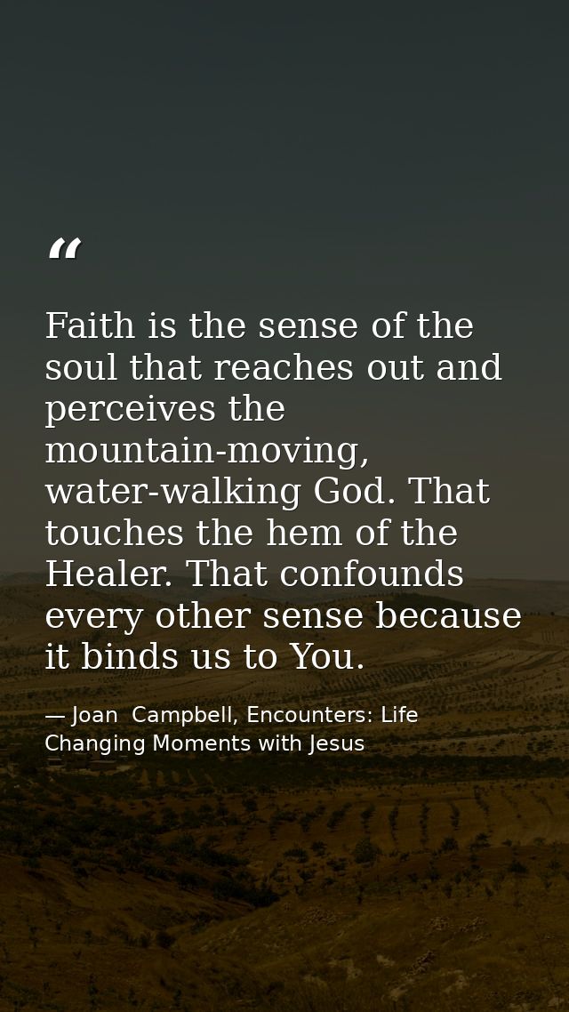 Faith is the sense of the soul that reaches out and perceives the mountain-moving, water-walking God. That touches the h — Joan  Campbell, Encounters: Life Changing Moments with Jesus