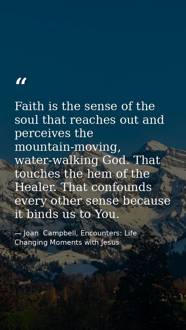 Faith is the sense of the soul that reaches out and perceives the mountain-moving, water-walking God. That touches the h — Joan  Campbell, Encounters: Life Changing Moments with Jesus