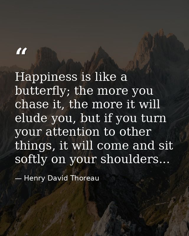 Happiness is like a butterfly; the more you chase it, the more it will elude you, but if you turn your attention to othe — Henry David Thoreau