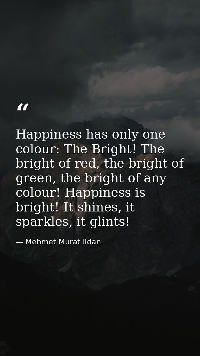 Happiness has only one colour: The Bright! The bright of red, the bright of green, the bright of any colour! Happiness i — Mehmet Murat ildan