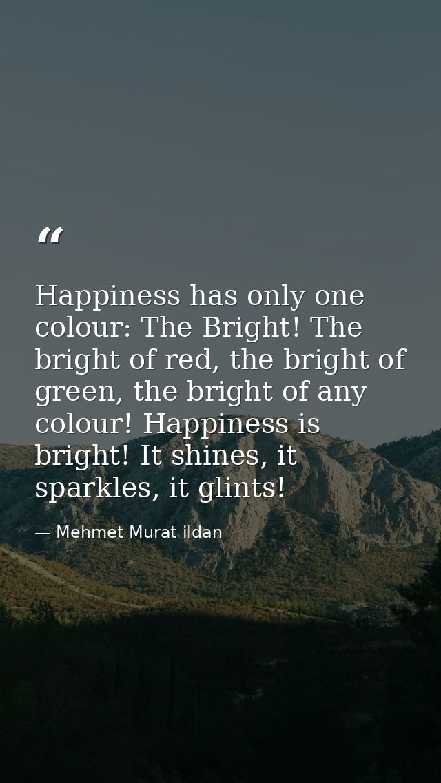 Happiness has only one colour: The Bright! The bright of red, the bright of green, the bright of any colour! Happiness i — Mehmet Murat ildan