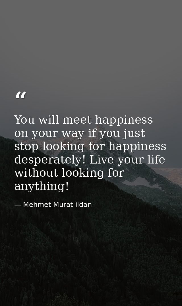 You will meet happiness on your way if you just stop looking for happiness desperately! Live your life without looking f — Mehmet Murat ildan
