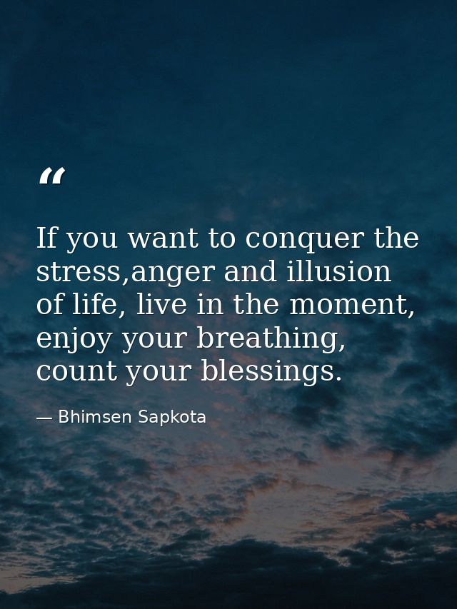 If you want to conquer the stress,anger and illusion of life, live in the moment, enjoy your breathing, count your bless — Bhimsen Sapkota