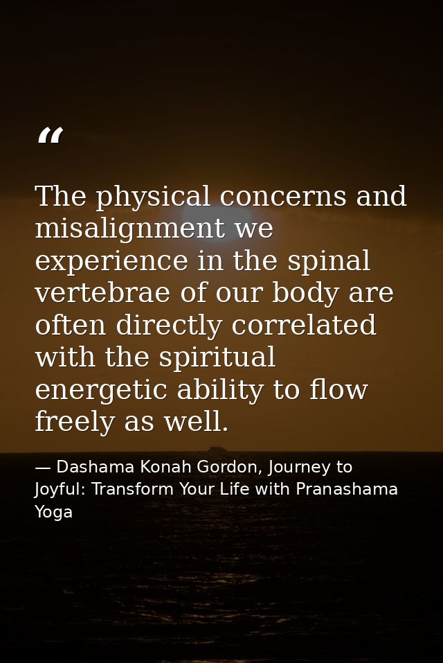 The physical concerns and misalignment we experience in the spinal vertebrae of our body are often directly correlated w — Dashama Konah Gordon, Journey to Joyful: Transform Your Life with Pranashama Yoga