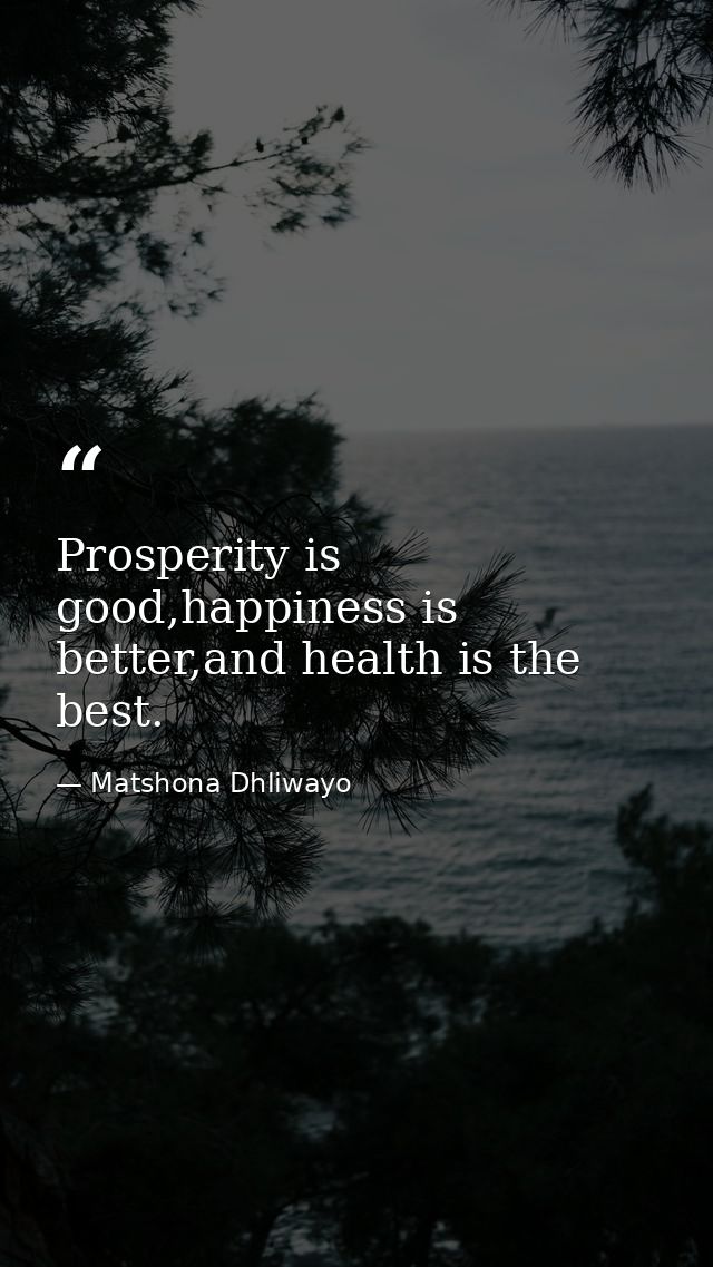 Prosperity is good,happiness is better,and health is the best. — Matshona Dhliwayo