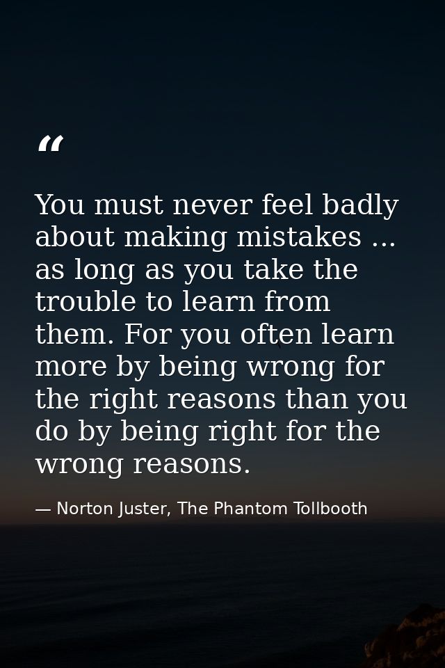 You must never feel badly about making mistakes ... as long as you take the trouble to learn from them. For you often le — Norton Juster, The Phantom Tollbooth