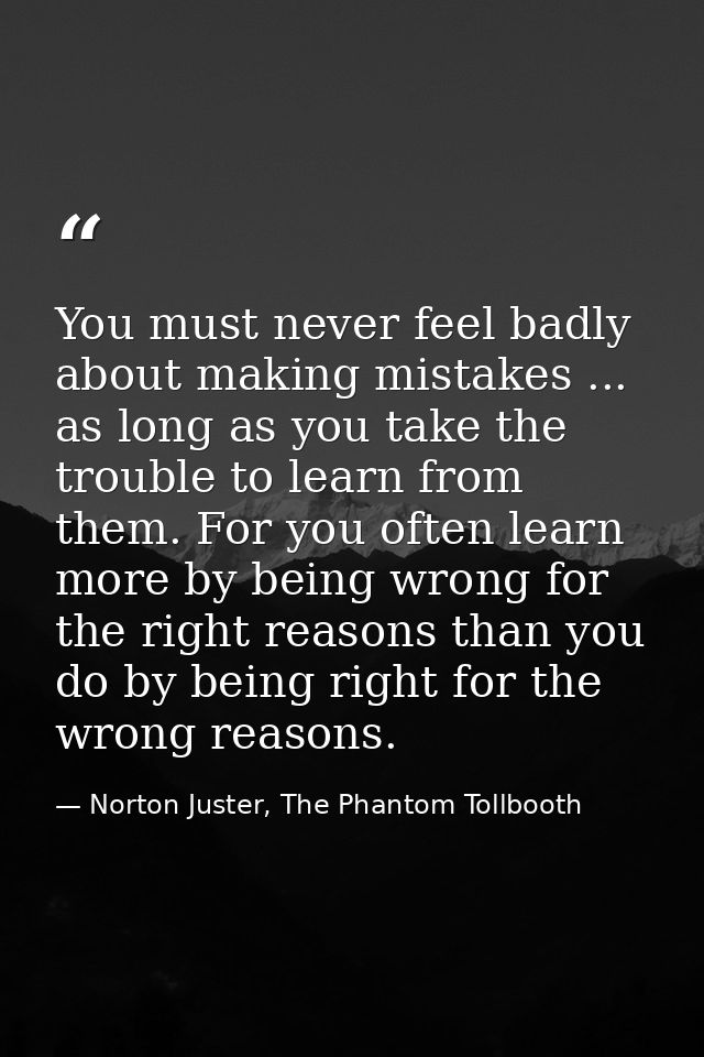 You must never feel badly about making mistakes ... as long as you take the trouble to learn from them. For you often le — Norton Juster, The Phantom Tollbooth