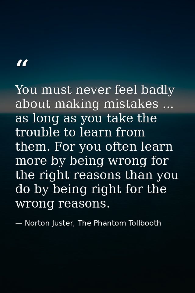 You must never feel badly about making mistakes ... as long as you take the trouble to learn from them. For you often le — Norton Juster, The Phantom Tollbooth