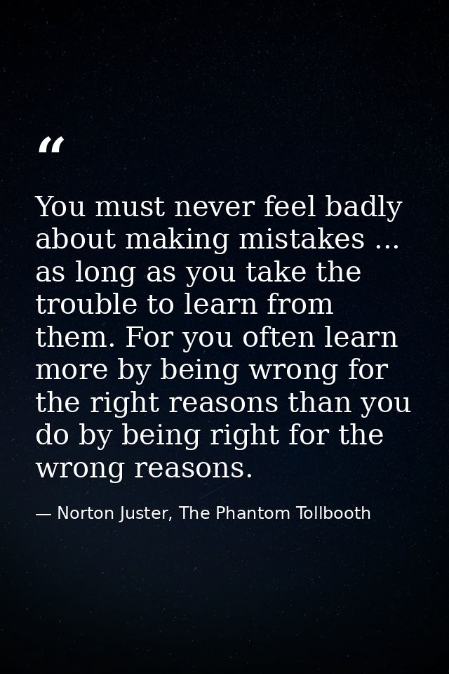 You must never feel badly about making mistakes ... as long as you take the trouble to learn from them. For you often le — Norton Juster, The Phantom Tollbooth
