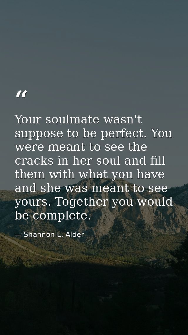 Your soulmate wasn't suppose to be perfect. You were meant to see the cracks in her soul and fill them with what you hav — Shannon L. Alder