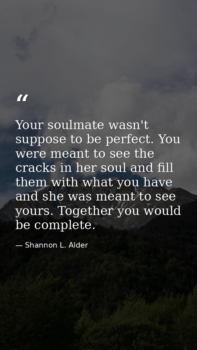 Your soulmate wasn't suppose to be perfect. You were meant to see the cracks in her soul and fill them with what you hav — Shannon L. Alder
