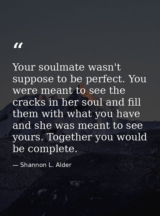 Your soulmate wasn't suppose to be perfect. You were meant to see the cracks in her soul and fill them with what you hav — Shannon L. Alder