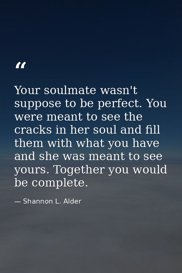 Your soulmate wasn't suppose to be perfect. You were meant to see the cracks in her soul and fill them with what you hav — Shannon L. Alder