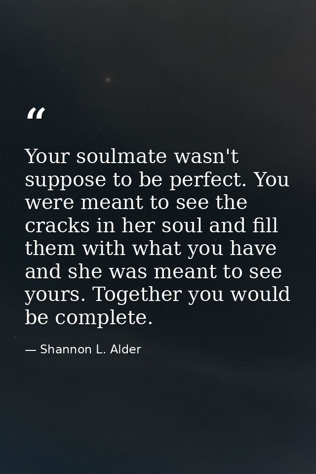 Your soulmate wasn't suppose to be perfect. You were meant to see the cracks in her soul and fill them with what you hav — Shannon L. Alder