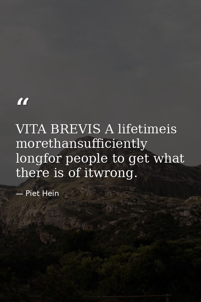VITA BREVIS A lifetimeis morethansufficiently longfor people to get what there is of itwrong. — Piet Hein