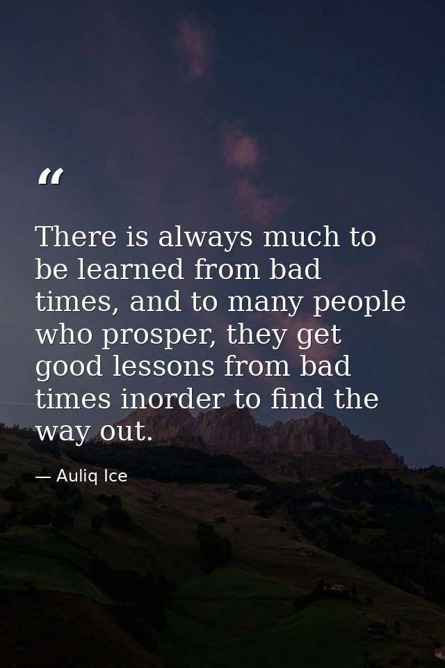 There is always much to be learned from bad times, and to many people who prosper, they get good lessons from bad times  — Auliq Ice