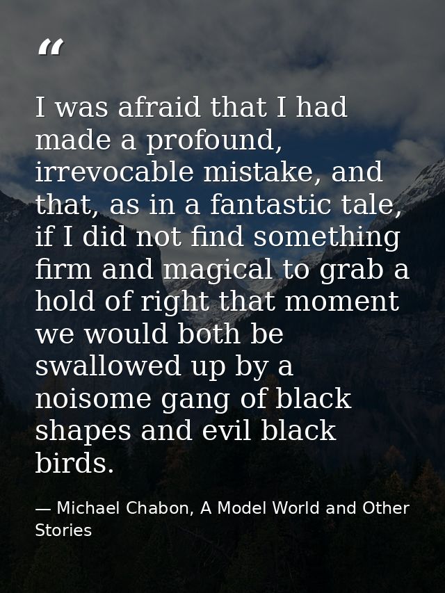 I was afraid that I had made a profound, irrevocable mistake, and that, as in a fantastic tale, if I did not find someth — Michael Chabon, A Model World and Other Stories