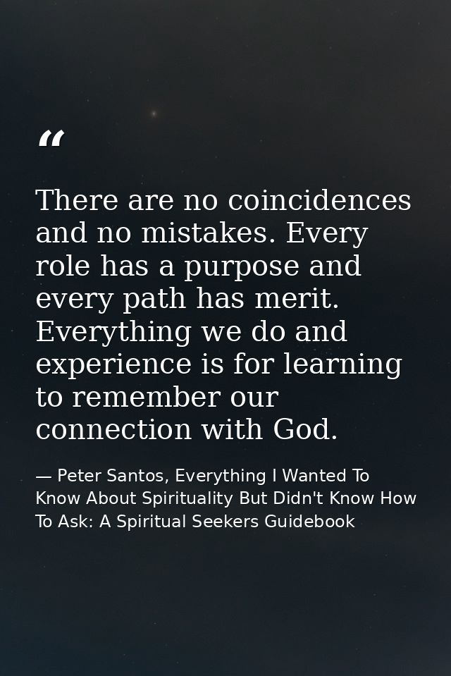 There are no coincidences and no mistakes. Every role has a purpose and every path has merit. Everything we do and exper — Peter Santos, Everything I Wanted To Know About Spirituality But Didn't Know How To Ask: A Spiritual Seekers Guidebook