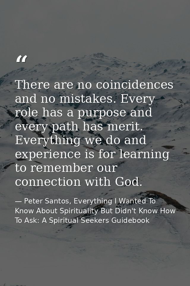 There are no coincidences and no mistakes. Every role has a purpose and every path has merit. Everything we do and exper — Peter Santos, Everything I Wanted To Know About Spirituality But Didn't Know How To Ask: A Spiritual Seekers Guidebook