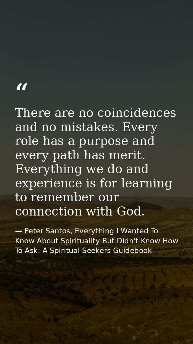 There are no coincidences and no mistakes. Every role has a purpose and every path has merit. Everything we do and exper — Peter Santos, Everything I Wanted To Know About Spirituality But Didn't Know How To Ask: A Spiritual Seekers Guidebook