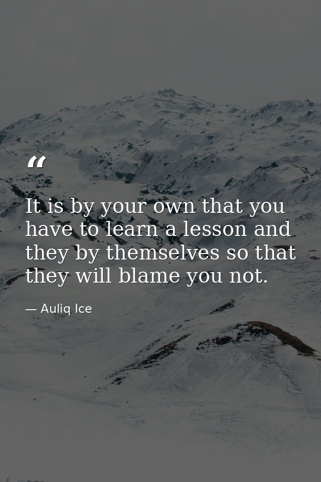It is by your own that you have to learn a lesson and they by themselves so that they will blame you not. — Auliq Ice