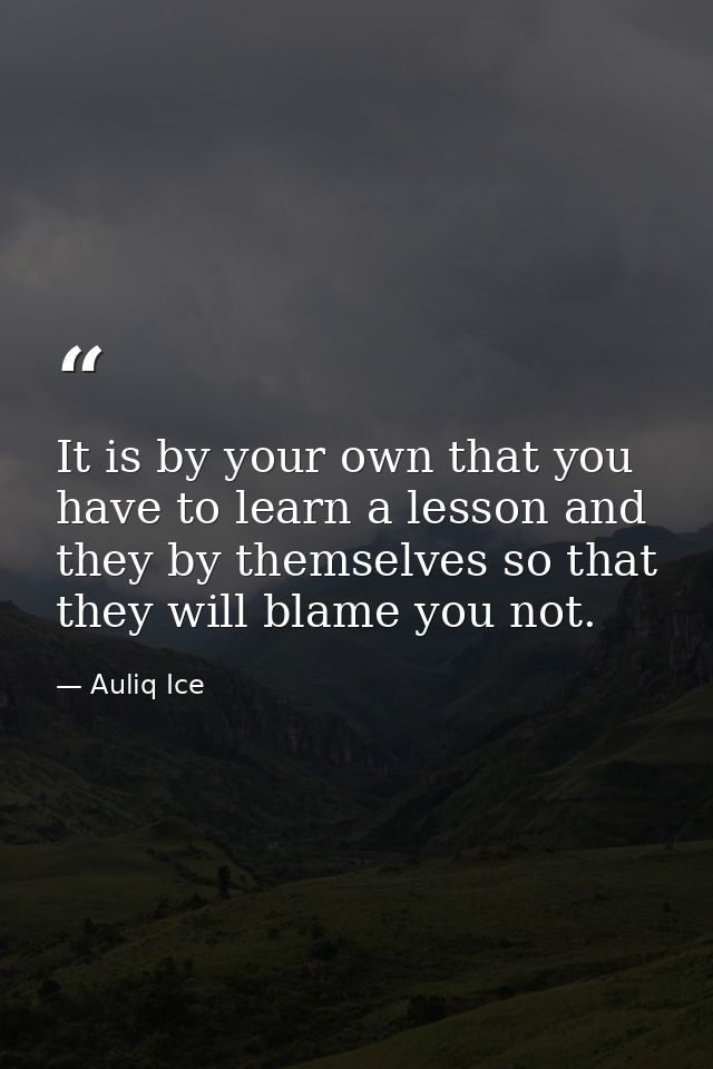 It is by your own that you have to learn a lesson and they by themselves so that they will blame you not. — Auliq Ice