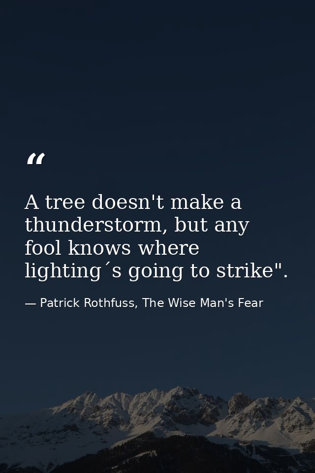 A tree doesn't make a thunderstorm, but any fool knows where lighting´s going to strike". — Patrick Rothfuss, The Wise Man's Fear
