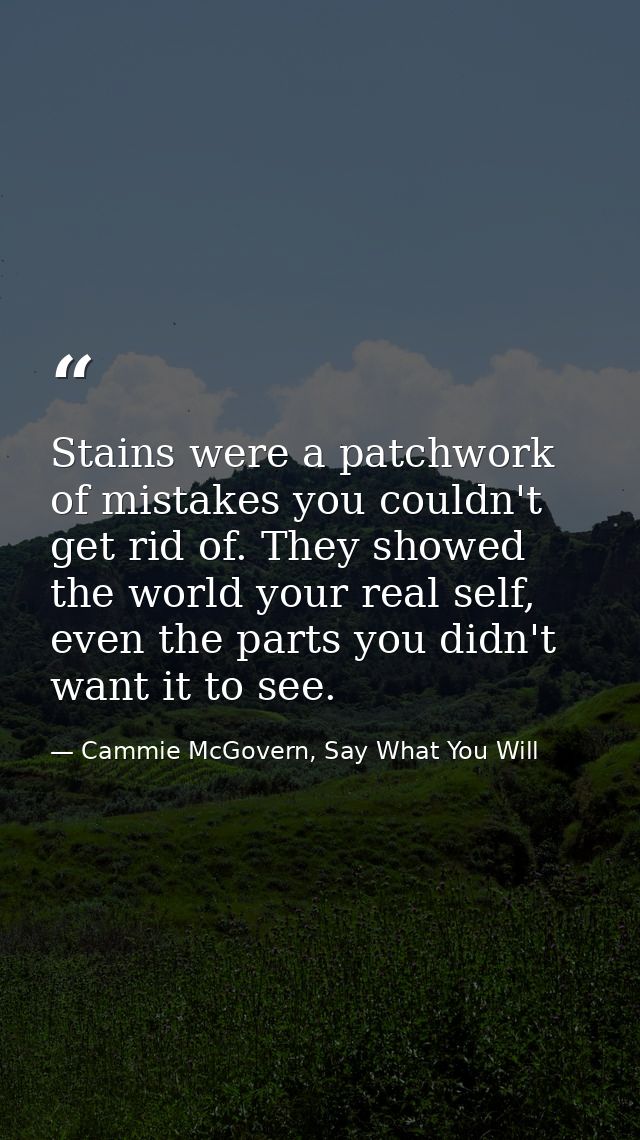 Stains were a patchwork of mistakes you couldn't get rid of. They showed the world your real self, even the parts you di — Cammie McGovern, Say What You Will