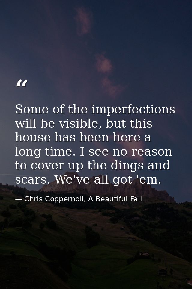 Some of the imperfections will be visible, but this house has been here a long time. I see no reason to cover up the din — Chris Coppernoll, A Beautiful Fall