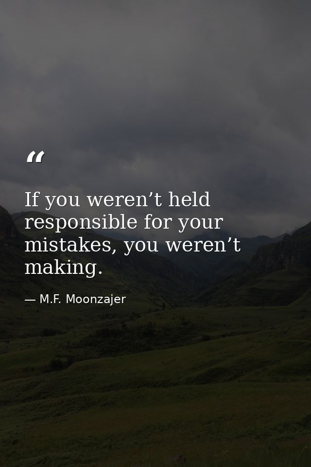 If you weren’t held responsible for your mistakes, you weren’t making. — M.F. Moonzajer