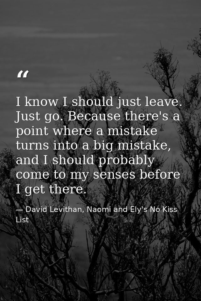 I know I should just leave. Just go. Because there's a point where a mistake turns into a big mistake, and I should prob — David Levithan, Naomi and Ely's No Kiss List