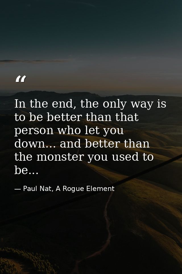 In the end, the only way is to be better than that person who let you down... and better than the monster you used to be — Paul Nat, A Rogue Element