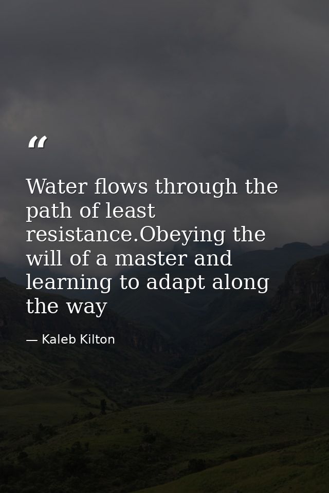 Water flows through the path of least resistance.Obeying the will of a master and learning to adapt along the way — Kaleb Kilton