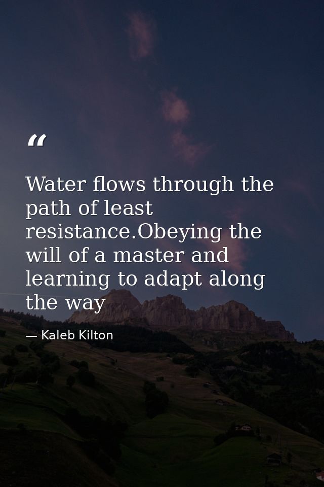 Water flows through the path of least resistance.Obeying the will of a master and learning to adapt along the way — Kaleb Kilton