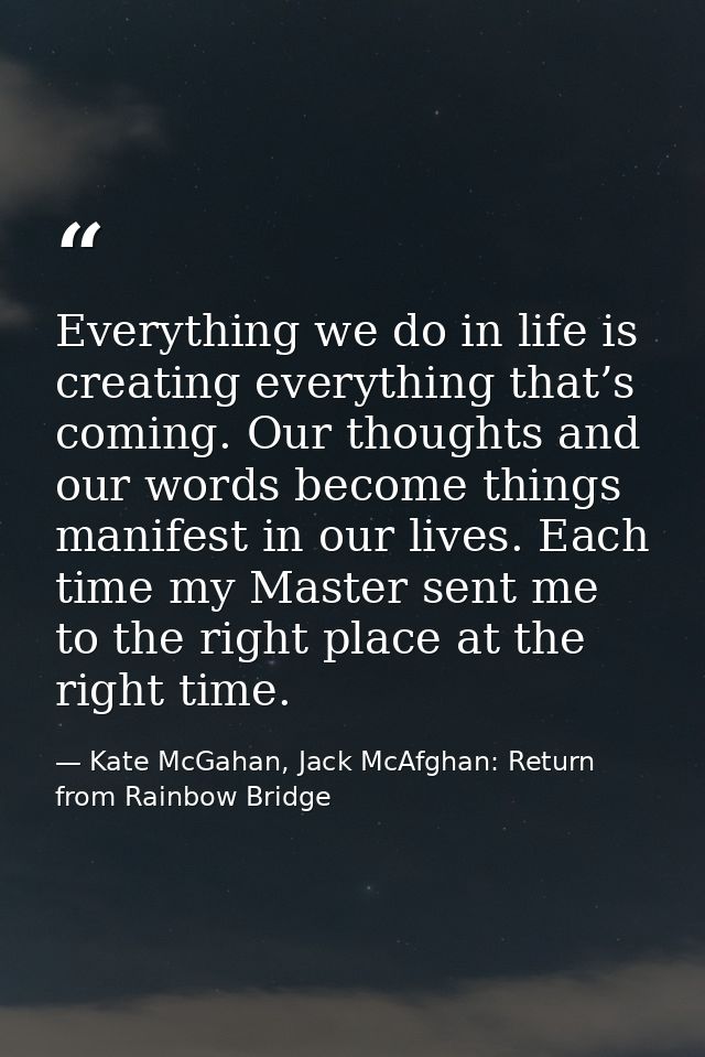 Everything we do in life is creating everything that’s coming. Our thoughts and our words become things manifest in our  — Kate McGahan, Jack McAfghan: Return from Rainbow Bridge