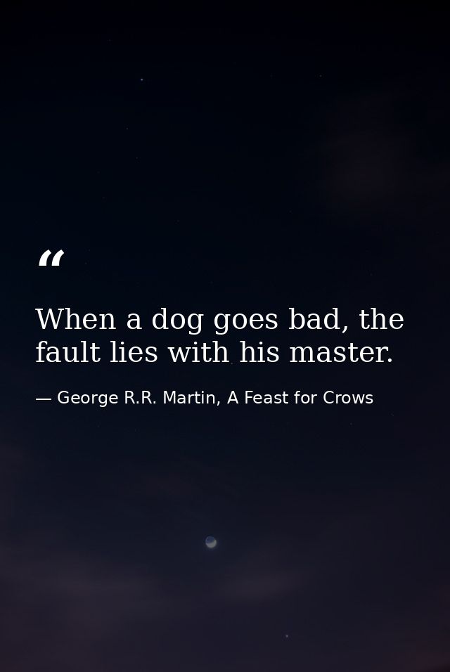 When a dog goes bad, the fault lies with his master. — George R.R. Martin, A Feast for Crows