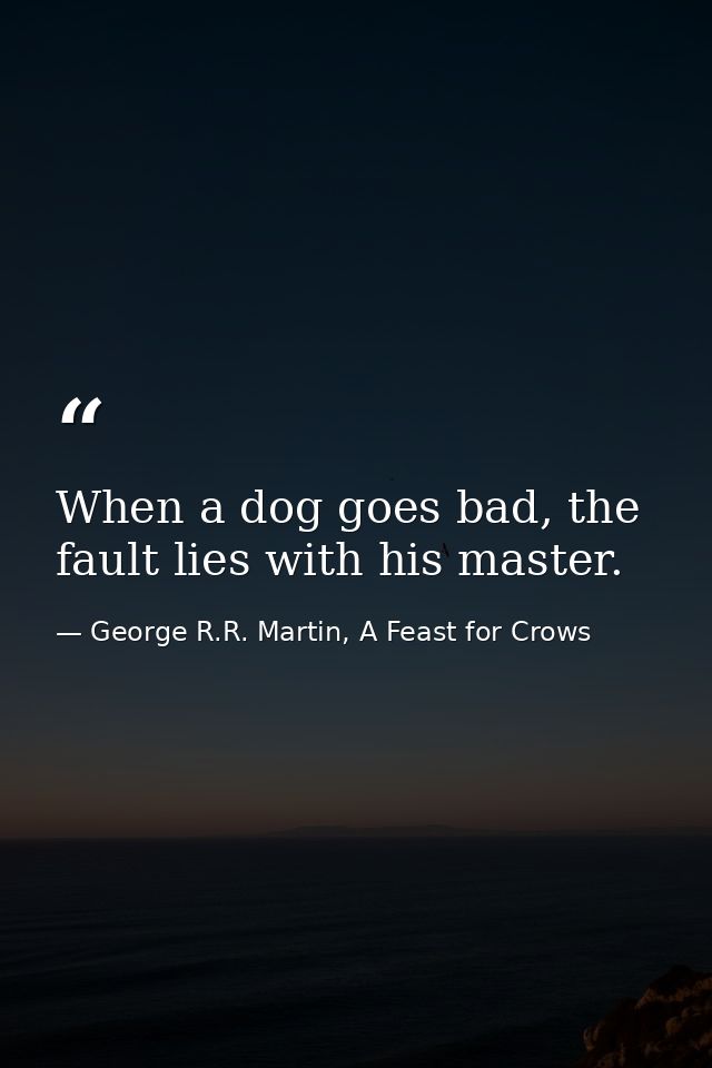 When a dog goes bad, the fault lies with his master. — George R.R. Martin, A Feast for Crows