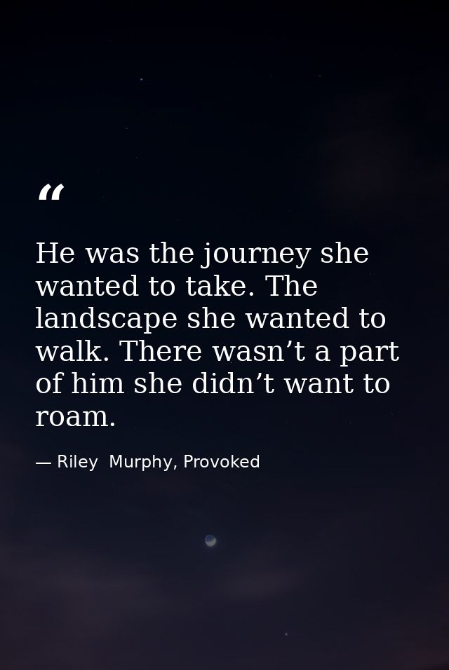 He was the journey she wanted to take. The landscape she wanted to walk. There wasn’t a part of him she didn’t want to r — Riley  Murphy, Provoked