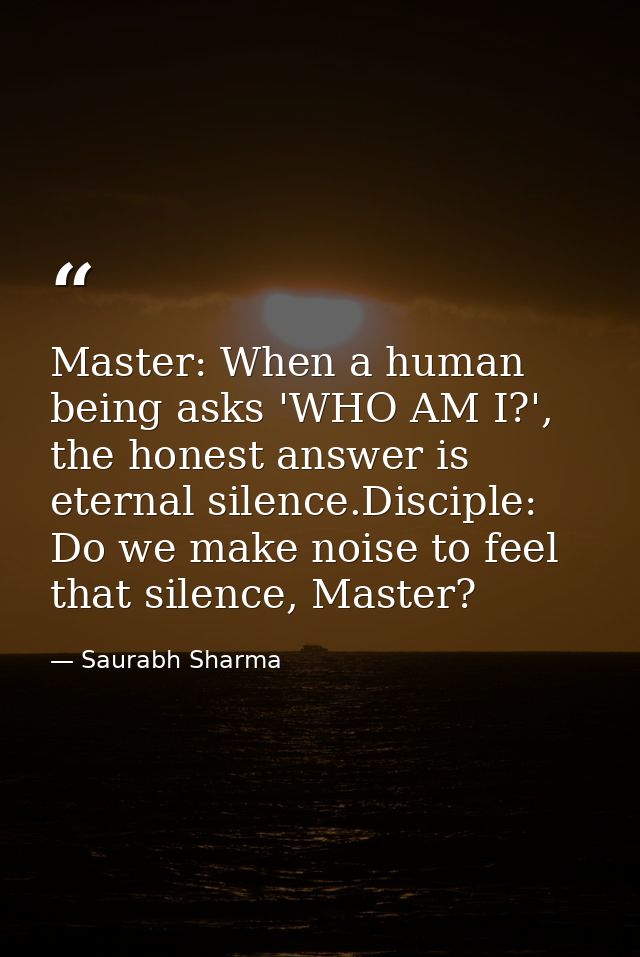 Master: When a human being asks 'WHO AM I?', the honest answer is eternal silence.Disciple: Do we make noise to feel tha — Saurabh Sharma